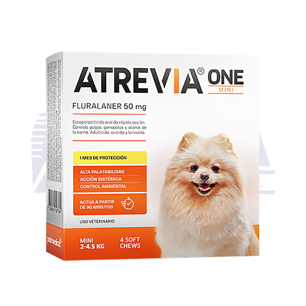 ATREVIA ONE MINI - CAJA 4 TABLETA / 2 a 4.5 kg Fluralaner Tableta desparasitante Productos veterinarios Antipulgas | Envios a toda Guatemala
