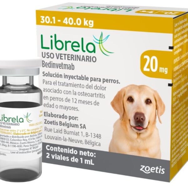 Librela 20 mg – Bedinvetmab – Inyección para el dolor articular en perros – Zoetis – Caja con 2 vialesLibrelaFarmacia.PET