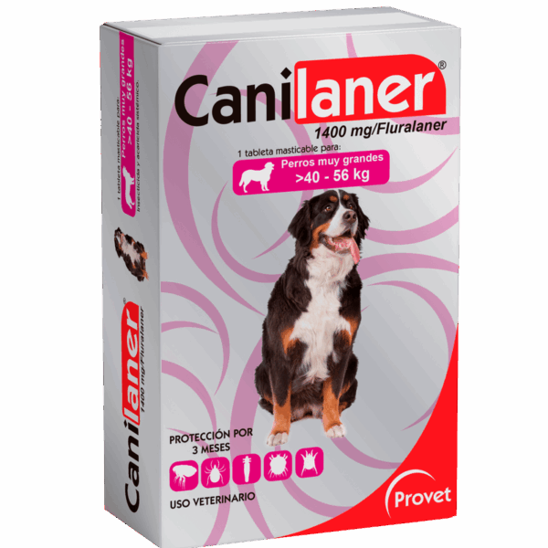 Canilaner 1400mg Fluralaner Micronizado Tableta Masticable Perros de 40 a 56 kg Productos veterinarios Provet | Envios a toda Guatemala