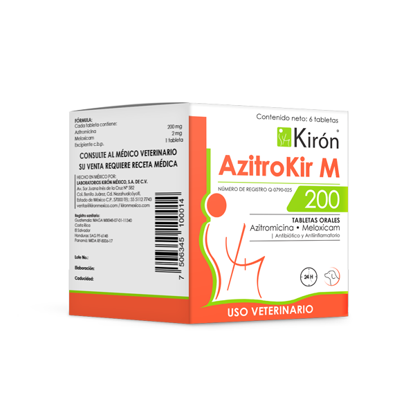 AzitroKir M 200 6 tabletas   Antibi?tico de amplio espectro 200 mg Productos veterinarios Kiron | Envios a toda Guatemala