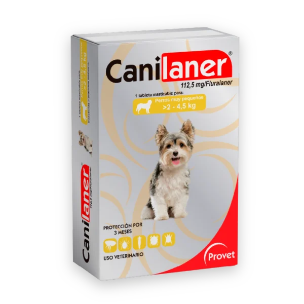 Canilaner 112.5mg Fluralaner Micronizado Tableta Masticable Perros de 2 a 4.5 kg Productos veterinarios Provet | Envios a toda Guatemala
