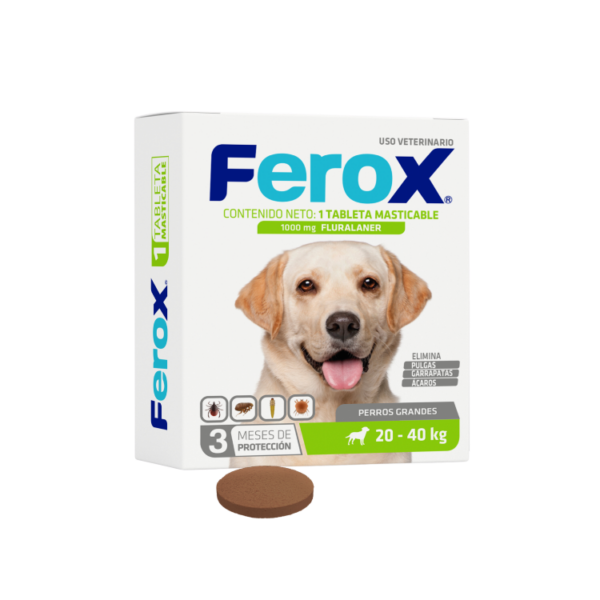 Ferox Fluralaner Tableta Masticable Antipulgas, Garrapatas y acaros Masticable Para Perros 20-40kg Productos veterinarios Ferox | Envios a toda Guatemala