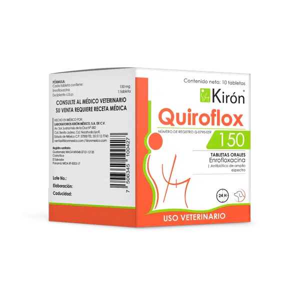 Quiroflox 150 10 tabletas   Enrofloxacina oral para perros medianos y grandes Productos veterinarios Kiron | Envios a toda Guatemala