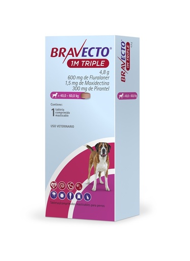 Bravecto 1M Triple 600 mg 40 a 60 Kg | Proteccion Avanzada contra Pulgas y Garrapatas en Guatemala Productos veterinarios Bravecto | Envios a toda Guatemala