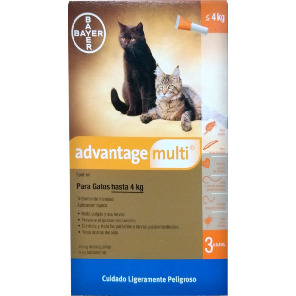 Advantage multi gatos 3 x 0.4 ML  contra pulgas, gusanos del corazon, parasitos intestinales Productos veterinarios Bayer | Envios a toda Guatemala