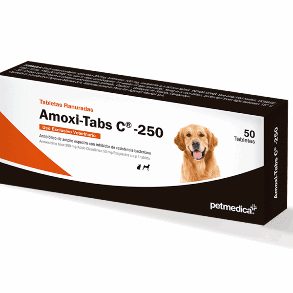 Amoxi-Tabs C-250 | Caja con 50 Tabletas | Antibiotico de Amplio Espectro para Perros y Gatos Productos veterinarios Medicamentos Veterinarios | Envios a toda Guatemala