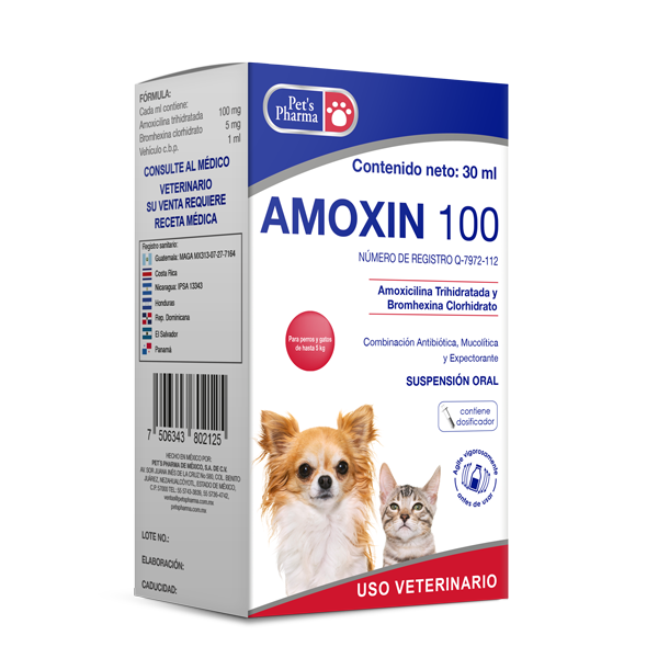 Amoxin 100 Pets Pharma Para enfermedades respiratorias 30 ml Productos veterinarios Pets Pharma | Envios a toda Guatemala