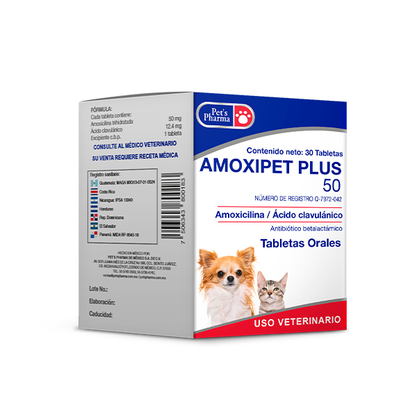 Amoxipet Plus 50 (Amoxicilina con Acido Clavulánico) 30 Tabletas Productos veterinarios Pets Pharma | Envios a toda Guatemala