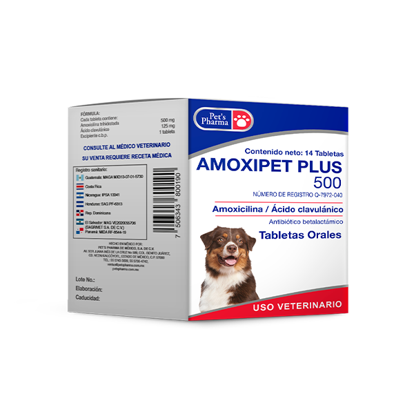 Amoxipet Plus 500 (Amoxicilina con Acido Clavulánico) 14 Tabletas Productos veterinarios Pets Pharma | Envios a toda Guatemala