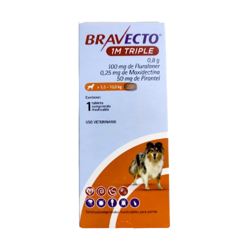 Bravecto 1M Triple 100 mg 5 a 10 Kg | Tableta Antiparasitaria para Perros Medianos en Guatemala Productos veterinarios Bravecto | Envios a toda Guatemala