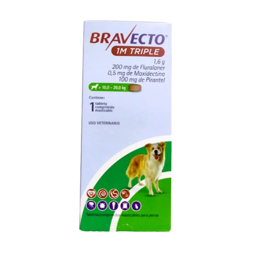 Bravecto 1M Triple 200 mg 10 a 20 Kg | Control de Pulgas y Garrapatas en Perros en Guatemala Productos veterinarios Bravecto | Envios a toda Guatemala