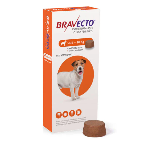 Bravecto 250 MG  DE 4.5 KILOS a 10 KILOS para 3 meses Productos veterinarios Intervet MSD | Envios a toda Guatemala
