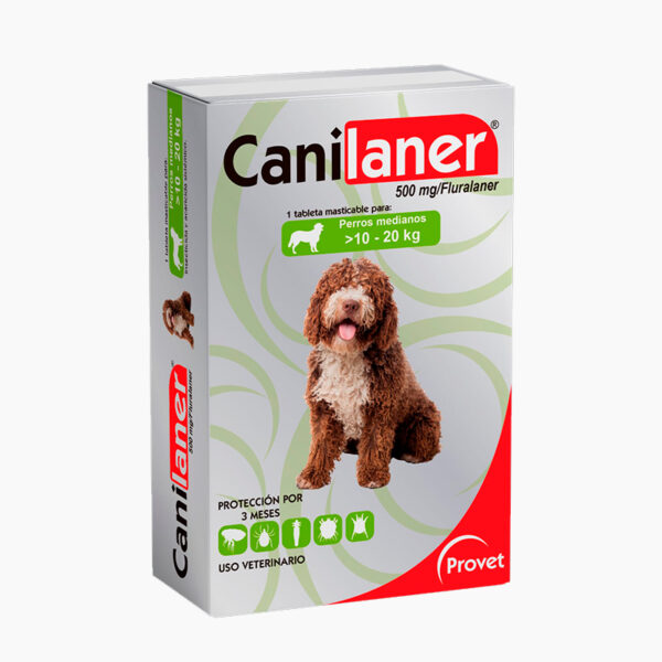 Canilaner 500 mg Fluralaner Micronizado Tableta Masticable Perros de 10 kg a 20 kg Productos veterinarios Provet | Envios a toda Guatemala