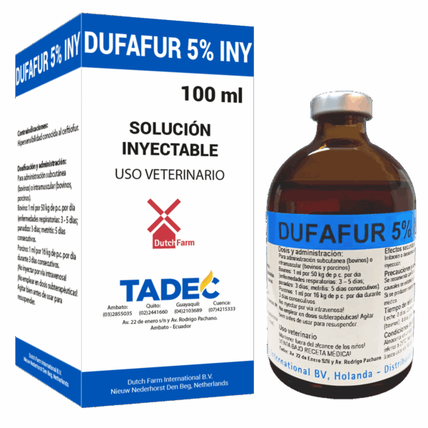 Dufafur 5%  Ceftiofur inyectable Frasco 100 ml Productos veterinarios Dutch Farm | Envios a toda Guatemala