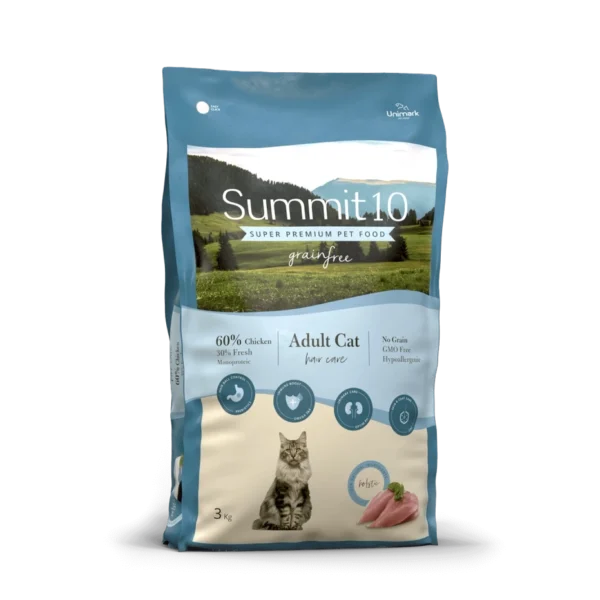Summit 10 Grain Free Gato Adulto Hair Care 3kg | Alimento Sin Granos para Control de Bolas de Pelo Productos veterinarios Summit 10 | Envios a toda Guatemala