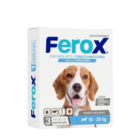 Ferox Fluralaner Tableta Masticable Antipulgas, Garrapatas y acaros Masticable Para Perros 10-20kg Productos veterinarios Ferox | Envios a toda Guatemala