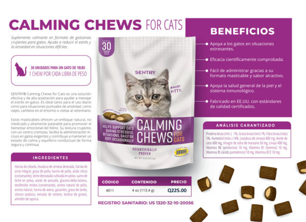 Calming Chews para Gatos | Suplemento Antiestres Natural 30 unidades Productos veterinarios Vitaminas | Envios a toda Guatemala