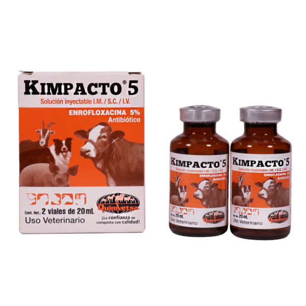 Kimpacto 5 Enrofloxacina 5 % 2 viales de 20 ml Productos veterinarios Quimvet | Envios a toda Guatemala