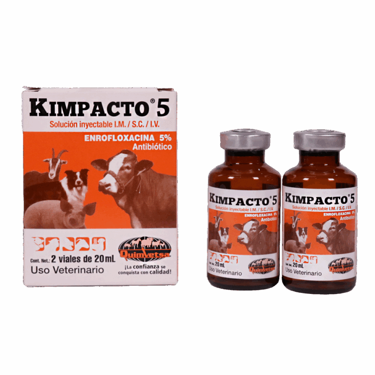 Kimpacto 5 Enrofloxacina 5 % 2 viales de 20 ml Productos veterinarios Quimvet | Envios a toda Guatemala