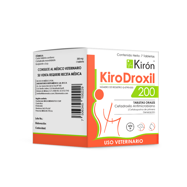 KiroDroxil 200 7 tabletas   Cefadroxilo 200 mg para infecciones bacterianas Productos veterinarios Kiron | Envios a toda Guatemala