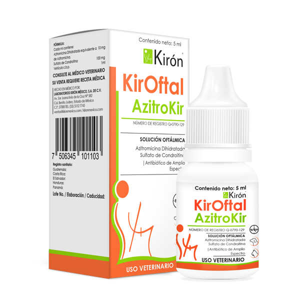 KirOftal AzitroKir Frasco 5 ml   Antibiotico ocular con azitromicina Productos veterinarios Kiron | Envios a toda Guatemala