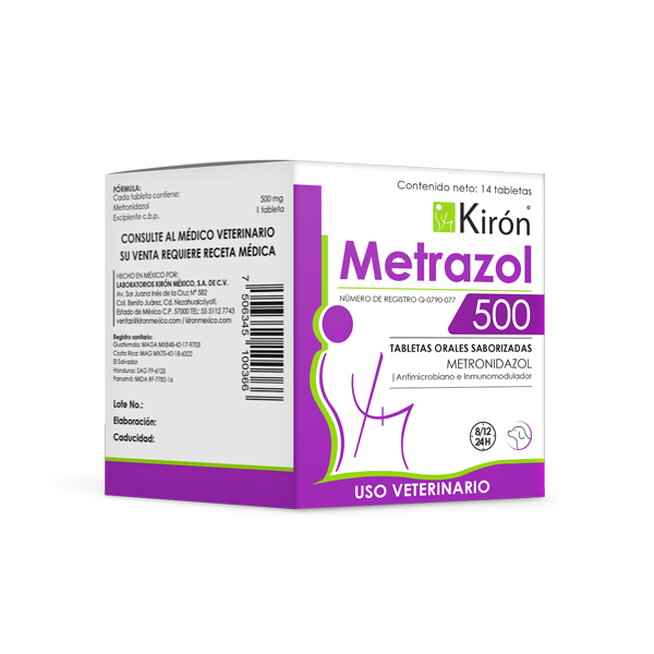Metrazol 500 14 tabletas   Metronidazol 500 mg en tabletas veterinarias Productos veterinarios Kiron | Envios a toda Guatemala