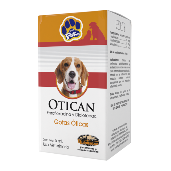 Otican Enrofloxacina y Diclofenaco Gotas Oticas 5 ml Gotero Productos veterinarios Quimvet | Envios a toda Guatemala