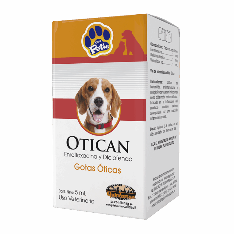 Otican Enrofloxacina y Diclofenaco Gotas Oticas 5 ml Gotero Productos veterinarios Quimvet | Envios a toda Guatemala