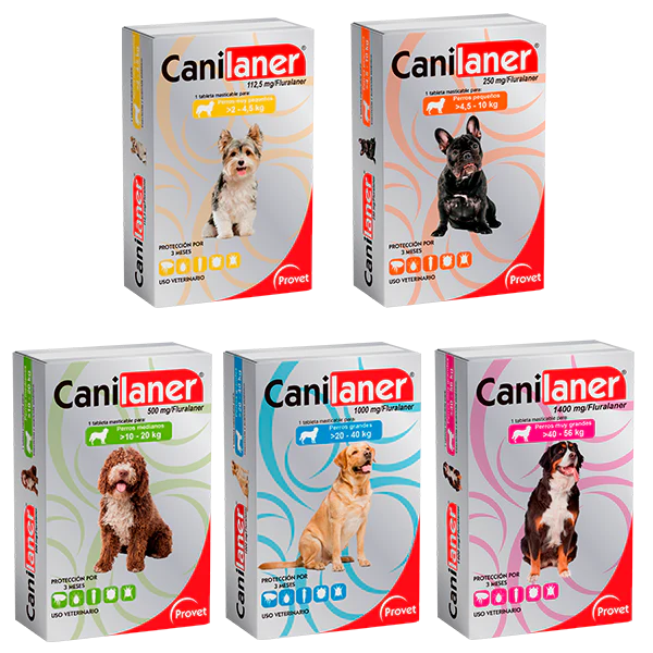 Canilaner 1000 mg Fluralaner Micronizado Tableta Masticable Perros de 20 a 40 kg Productos veterinarios Provet | Envios a toda Guatemala