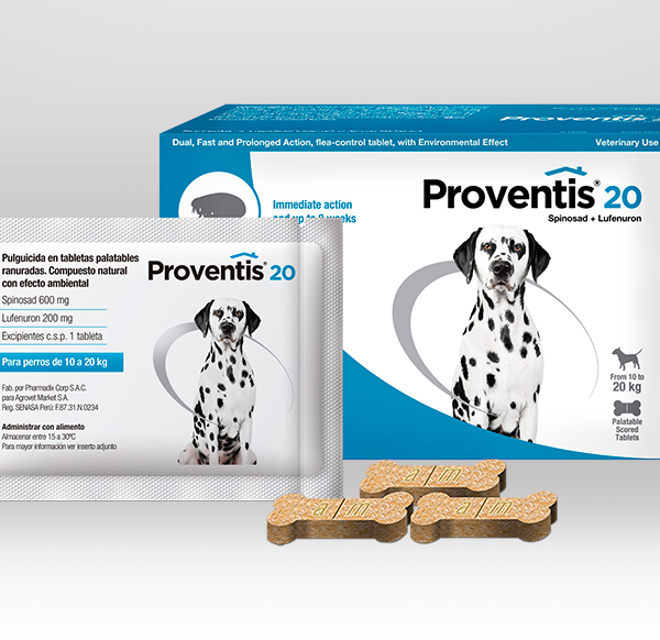 Proventis 20 | Tableta Masticable para Perros de 5.5 a 10 kg | Sobre con 1 Tableta Productos veterinarios Agrovet Market | Envios a toda Guatemala