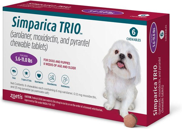 Simparica Trio Purple 6 mg para Perros 2.5–5 kg | 1 Tableta Productos veterinarios Zoetis | Envios a toda Guatemala