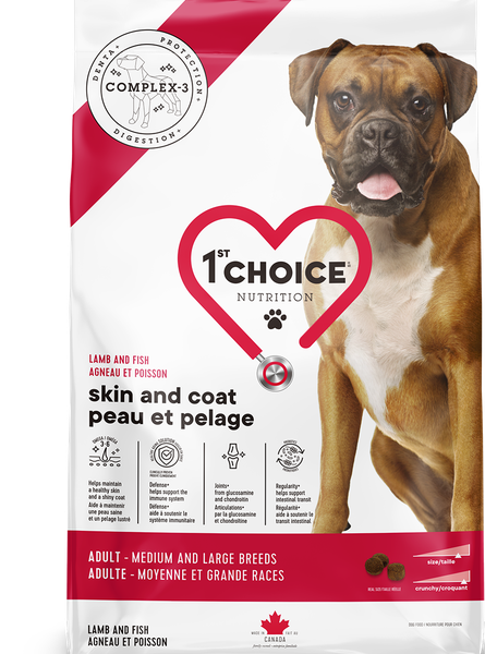 1ST CHOICE   DOG FOOD   ADULT   SKIN AND COAT MEDIUM AND LARGE BREEDS BOLSA 18 KG Productos veterinarios 1ST Choice | Envios a toda Guatemala