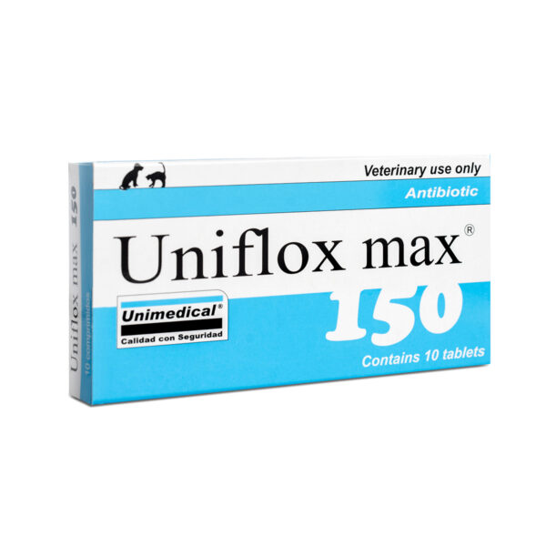 Uniflox Max 150 Bacterias sensibles a la enrofloxacina Blister 10 pastillas 150 mg Productos veterinarios Medicamentos Veterinarios | Envios a toda Guatemala