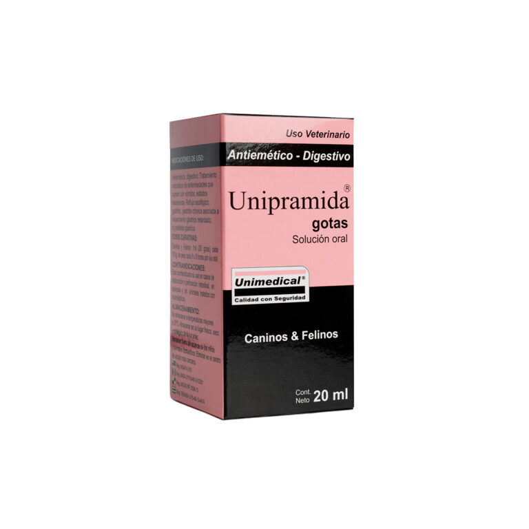 Unipramida Gotas frasco  gotero 20 ml gotas oral Tratamiento sintomático de enfermedades asociadas con  vómitos, estados de náuseas, reflujo esofágico Productos veterinarios Unimedical | Envios a toda Guatemala