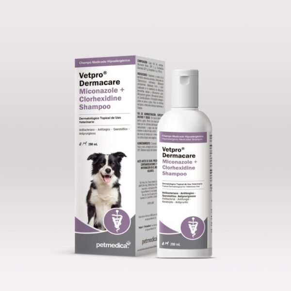 VetPro Dermacare Miconazole + Chlorhexidine Shampoo 200 ml Productos veterinarios Petmedica | Envios a toda Guatemala