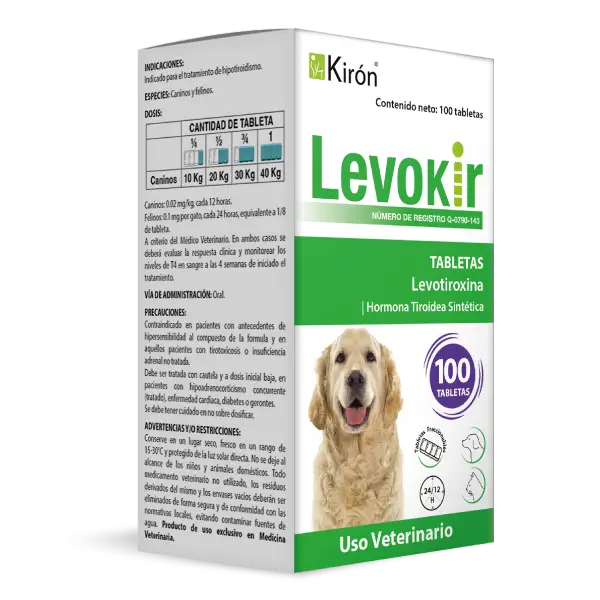 Levokir Levotiroxina Hormona Tiroidea Sintética 100 tabletas Kiron Productos veterinarios  | Envios a toda Guatemala