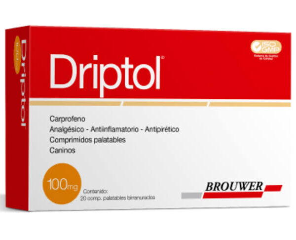 DRIPTOL 100 MG X 20 COMPRIMIDOS  Carprofeno Analgesico Antipiretico Caninos Brouwer Productos veterinarios Productos Brouwer | Envios a toda Guatemala