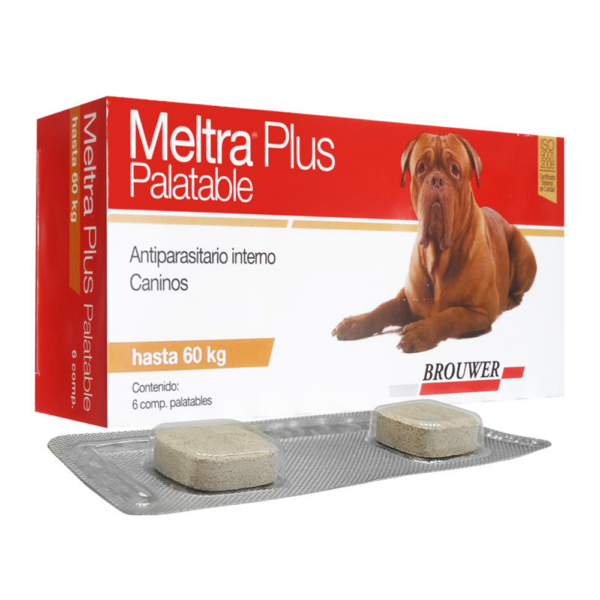 MELTRA PLUS PALATABLE 60 KG X 6 comprimidos Antiparasitario interno caninos Brouwer Productos veterinarios Brouwer | Envios a toda Guatemala