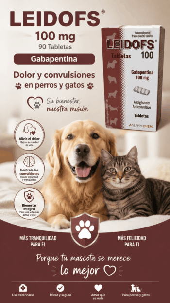 Leidofs 100 Mg 90 Tabletas Gabapentina Dolor y convulsiones en perros y gatos Productos veterinarios AlphaChem | Envios a toda Guatemala
