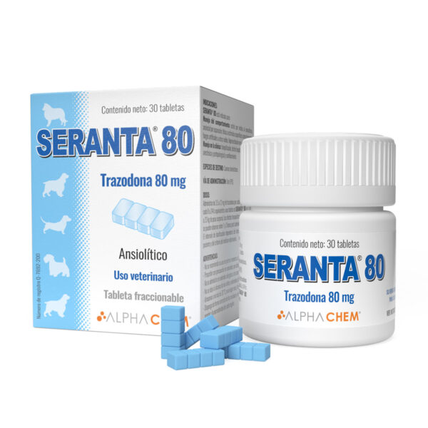 Seranta, 80mg, 30 tabletas Trazodona Ansiolitico para perros Productos veterinarios  | Envios a toda Guatemala