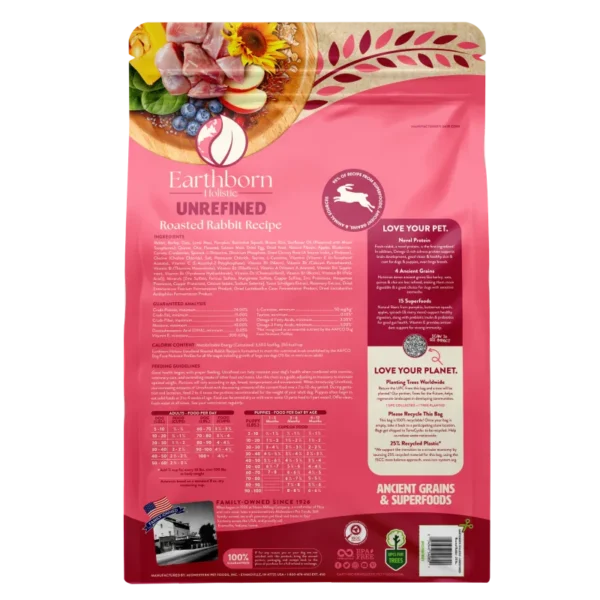 Earthborn Unrefined Roasted Rabbit Recipe Alimento Natural Premium para Perros Sin Granos Alta Proteína 4 lbs Productos veterinarios  | Envios a toda Guatemala