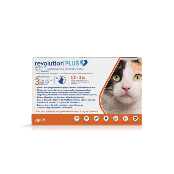 Revolution Plus 0.5 ml para Gatos – Antiparasitario 3U para Gatos de 2.5 a 5 kg Productos veterinarios  | Envios a toda Guatemala