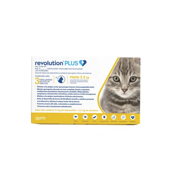 Revolution Plus 0.25 ml para Gatos – Antiparasitario 3U para Gatos de 1.25 a 2.5 kg Productos veterinarios  | Envios a toda Guatemala