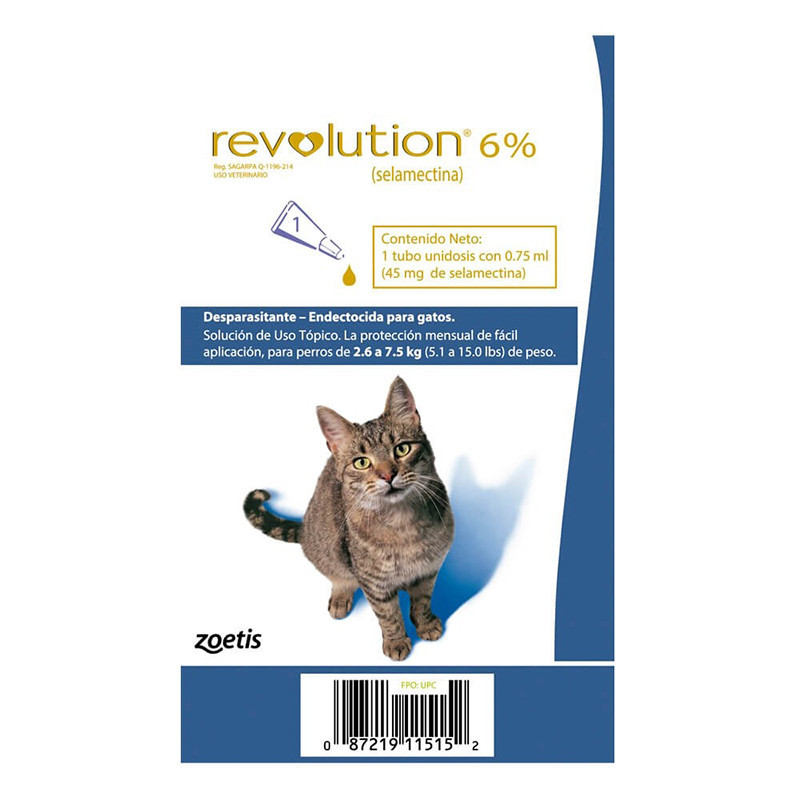 Revolution 6% 0.75 ml para Gatos – Antiparasitario para Gatos de 2.6 a 7.5 kg Productos veterinarios  | Envios a toda Guatemala